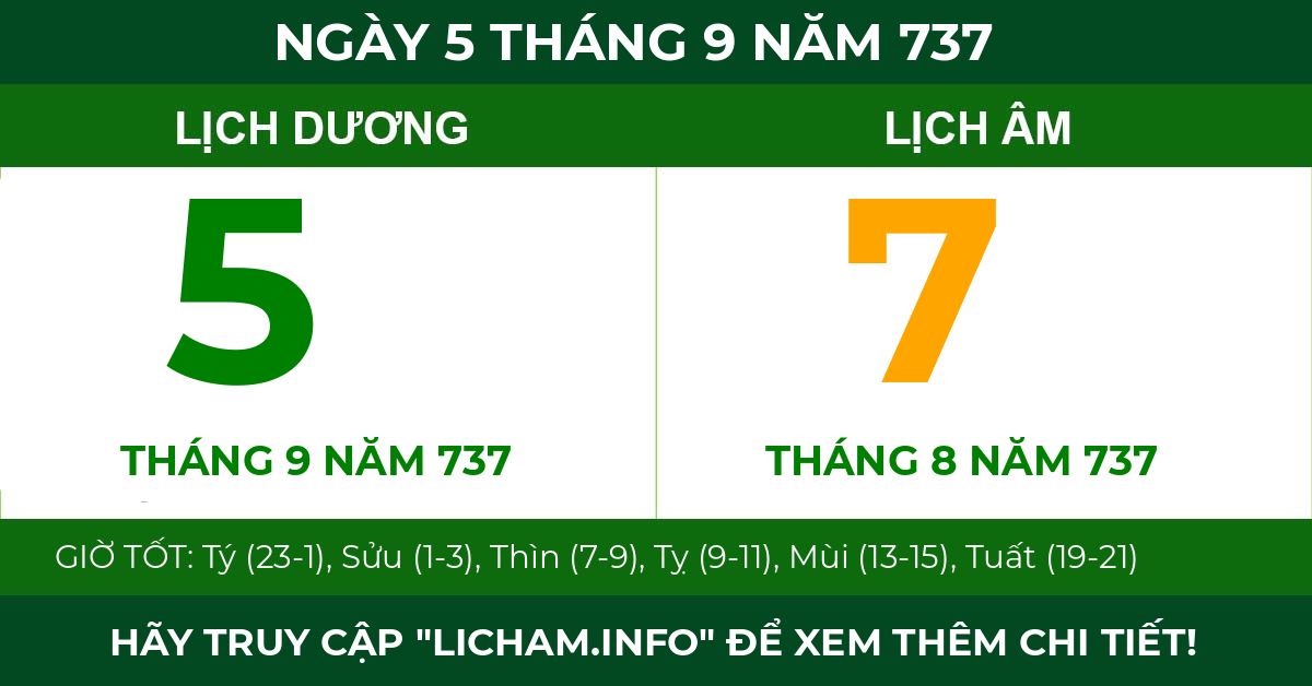 lịch âm ngày 5 tháng 9 năm 737