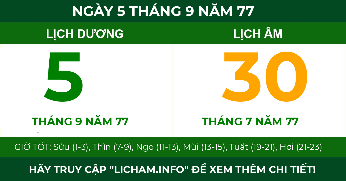 lịch âm ngày 5 tháng 9 năm 77