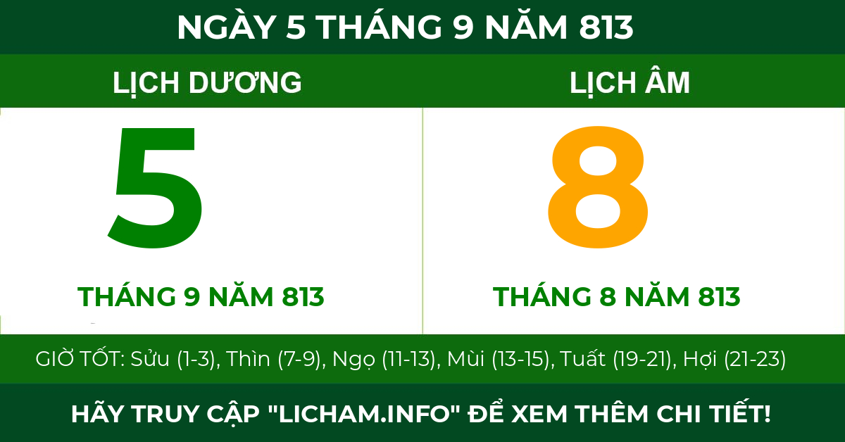 lịch âm ngày 5 tháng 9 năm 813