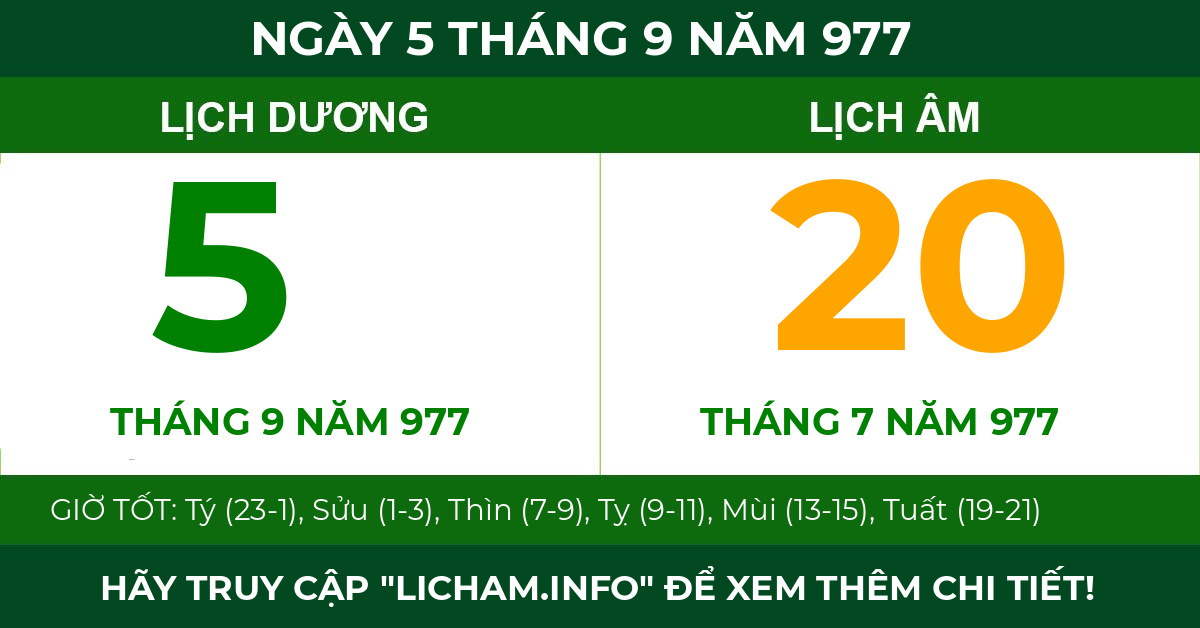 lịch âm ngày 5 tháng 9 năm 977