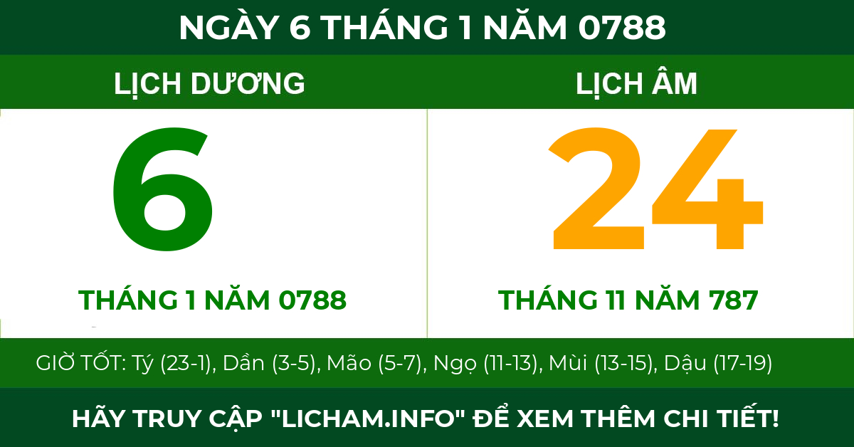lịch âm ngày 6 tháng 1 năm 0788