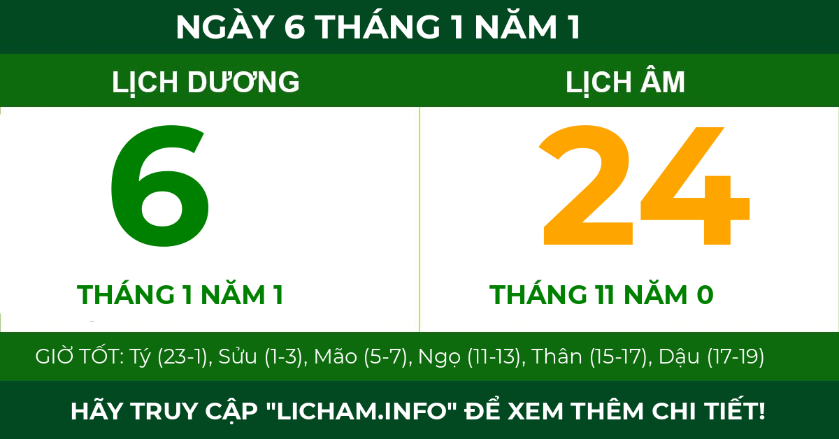 lịch âm ngày 6 tháng 1 năm 1