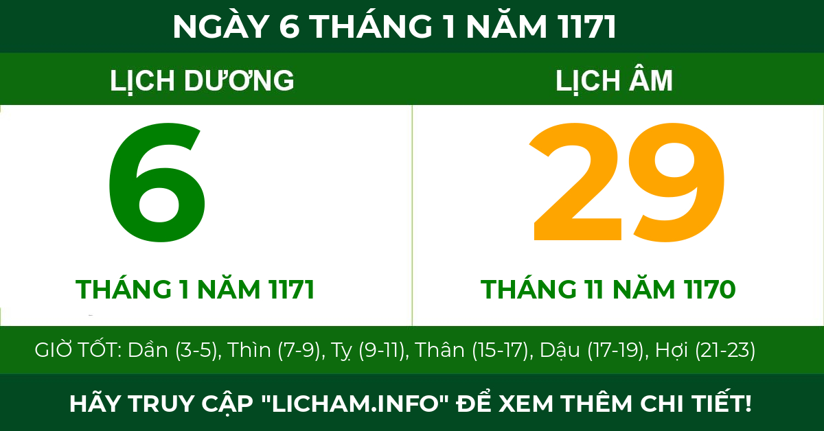 lịch âm ngày 6 tháng 1 năm 1171