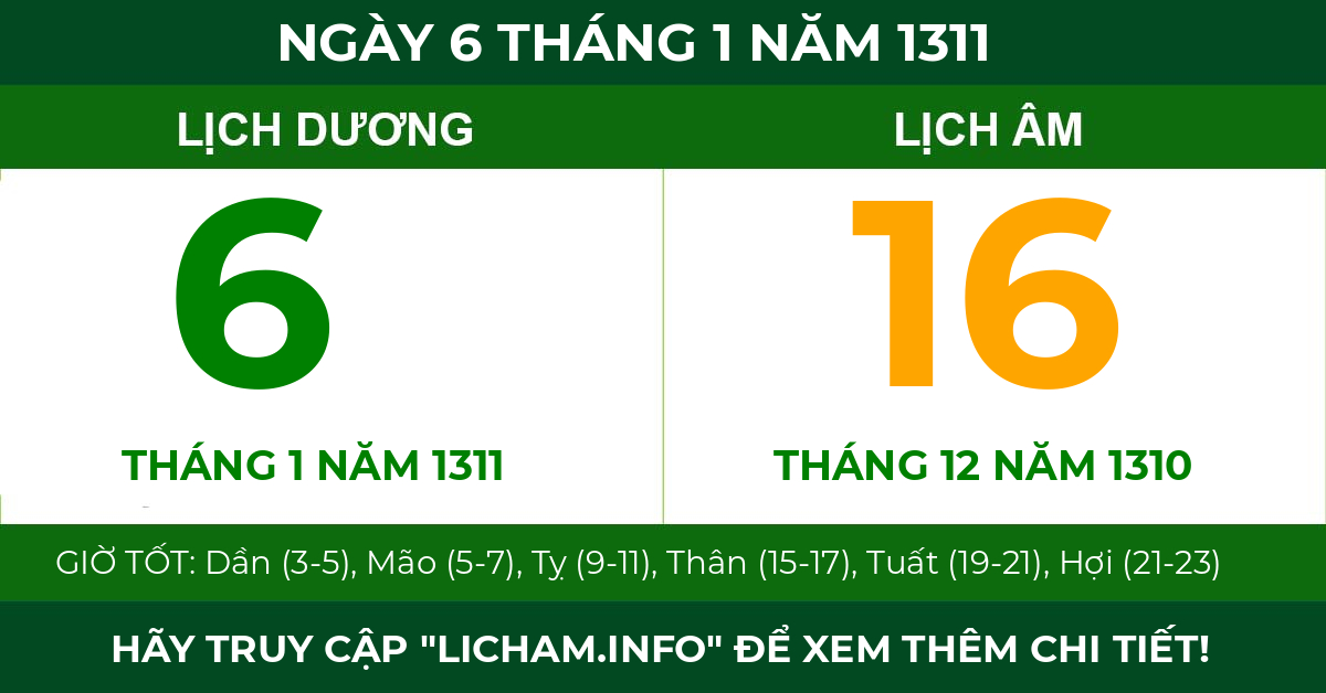 lịch âm ngày 6 tháng 1 năm 1311