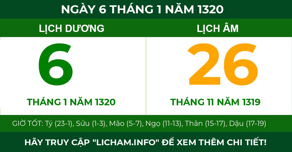 lịch âm ngày 6 tháng 1 năm 1320