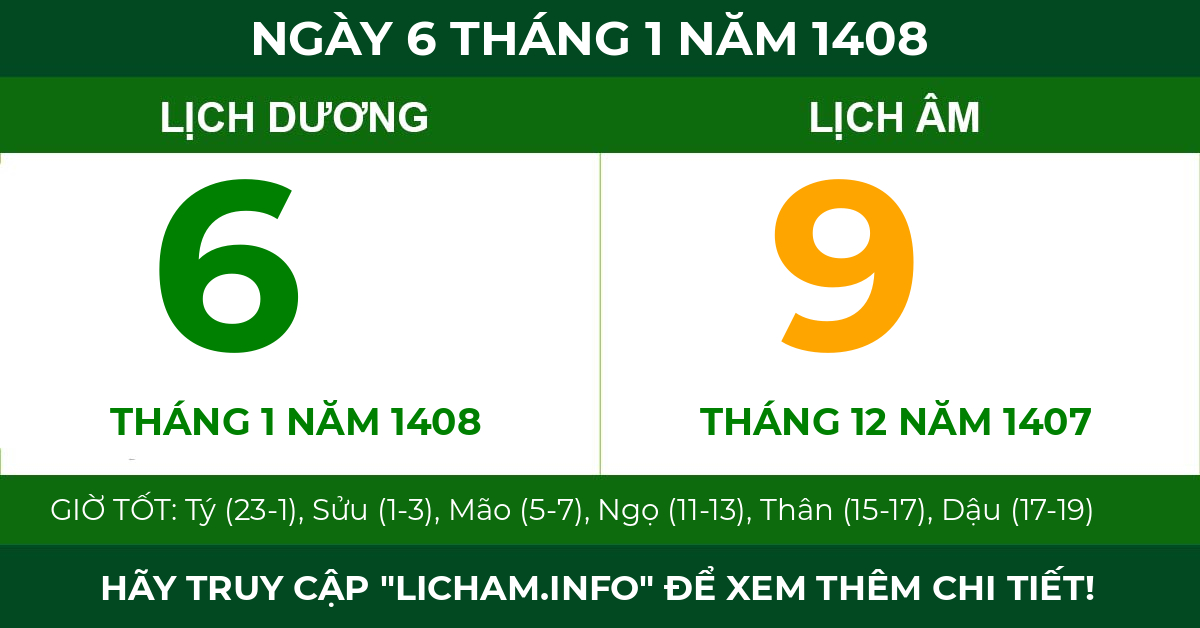 lịch âm ngày 6 tháng 1 năm 1408