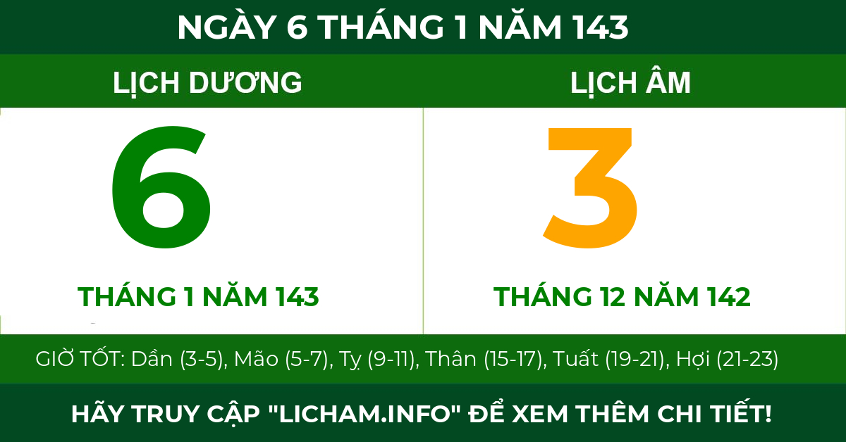 lịch âm ngày 6 tháng 1 năm 143