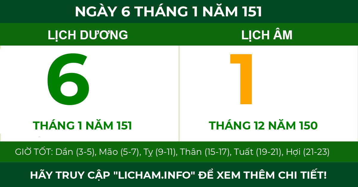 lịch âm ngày 6 tháng 1 năm 151