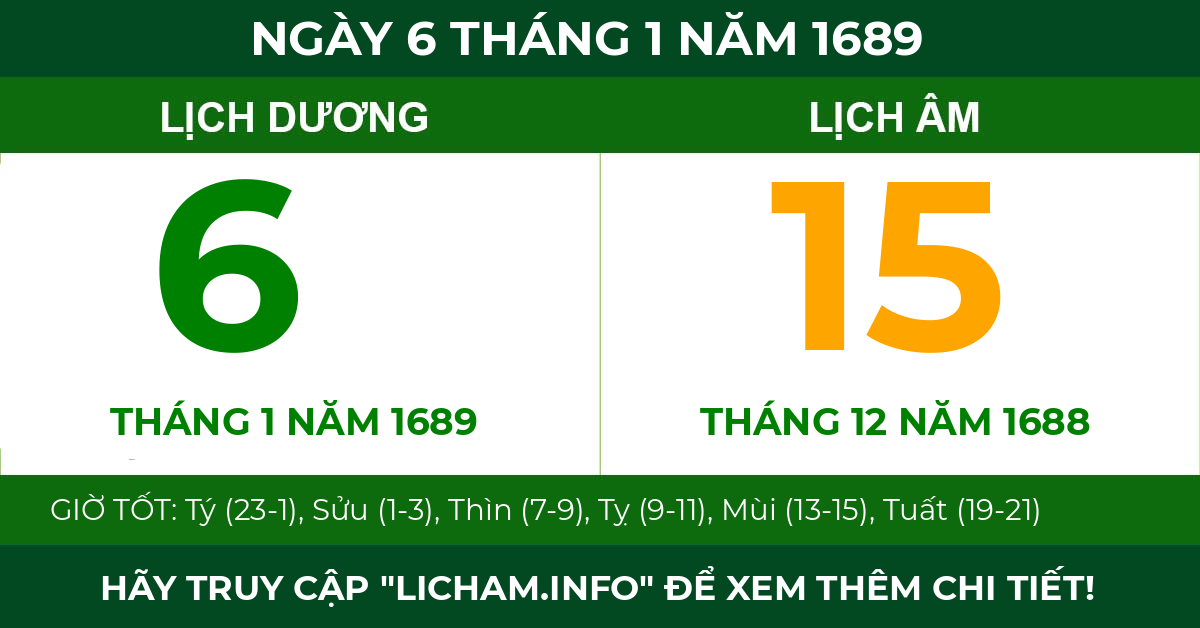 lịch âm ngày 6 tháng 1 năm 1689