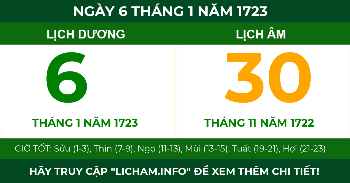 lịch âm ngày 6 tháng 1 năm 1723