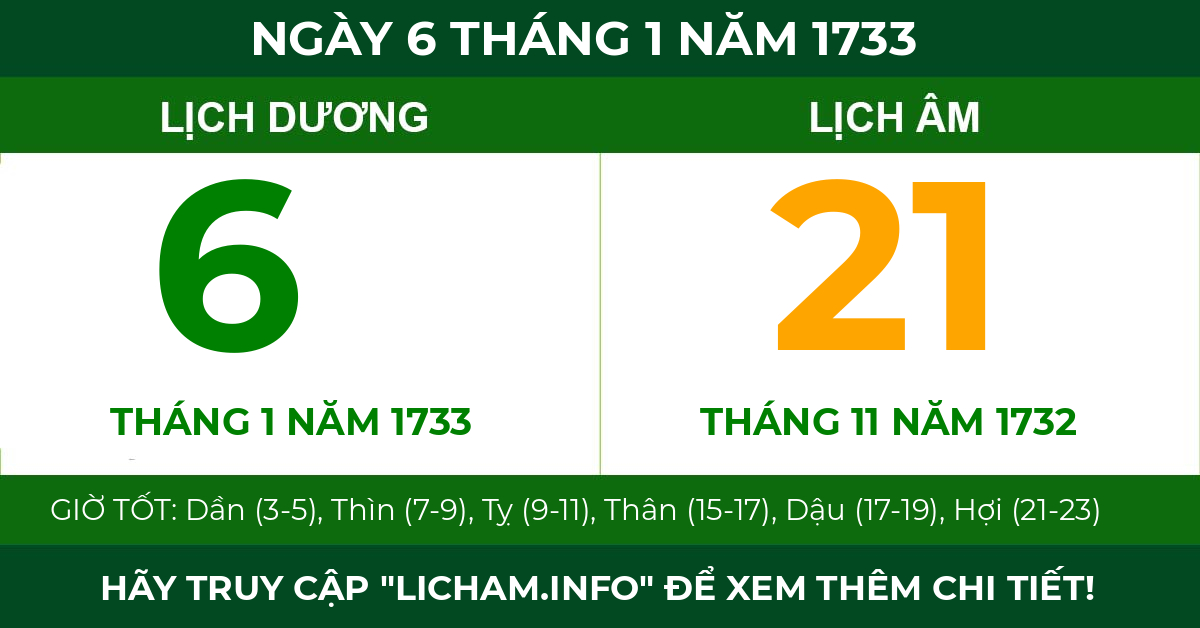 lịch âm ngày 6 tháng 1 năm 1733