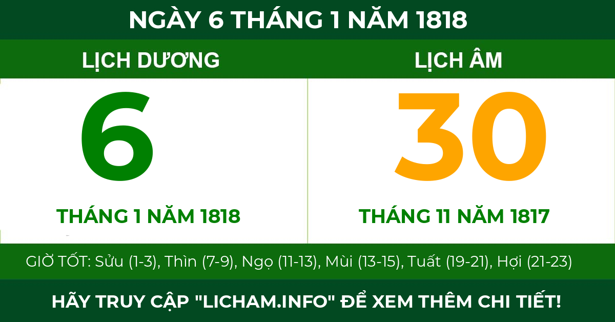 lịch âm ngày 6 tháng 1 năm 1818