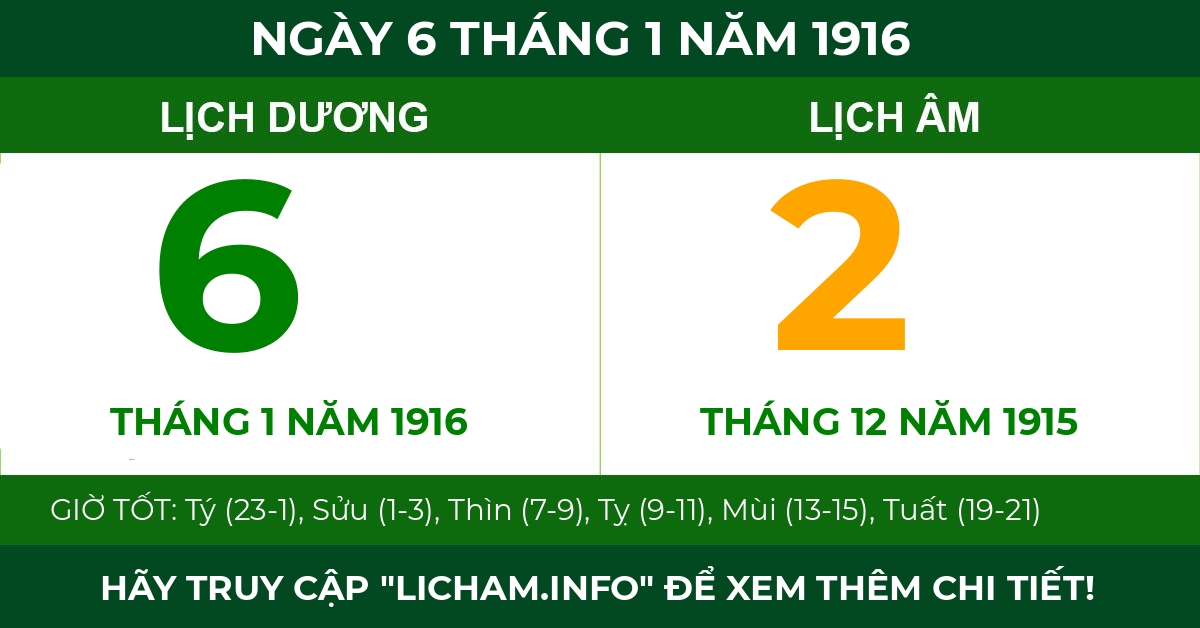 lịch âm ngày 6 tháng 1 năm 1916