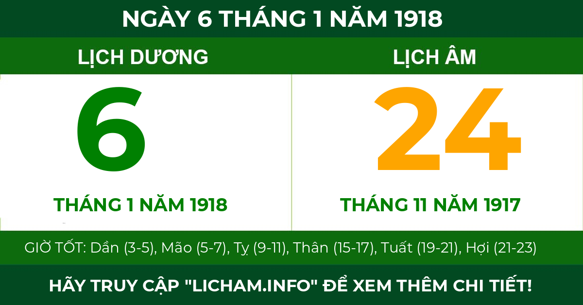 lịch âm ngày 6 tháng 1 năm 1918
