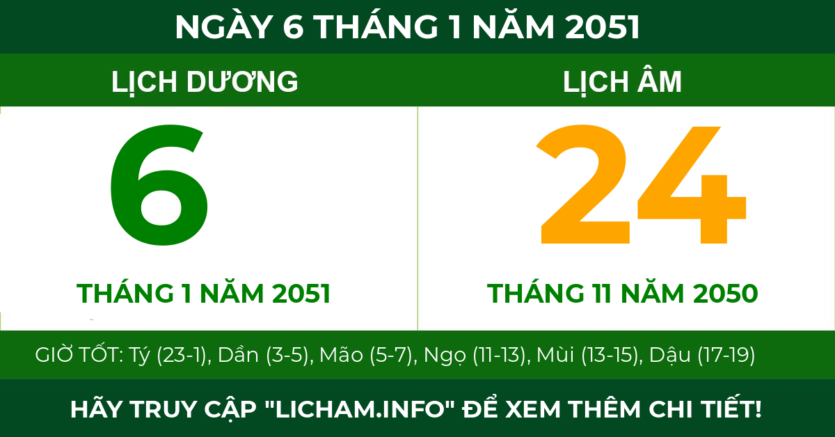 lịch âm ngày 6 tháng 1 năm 2051