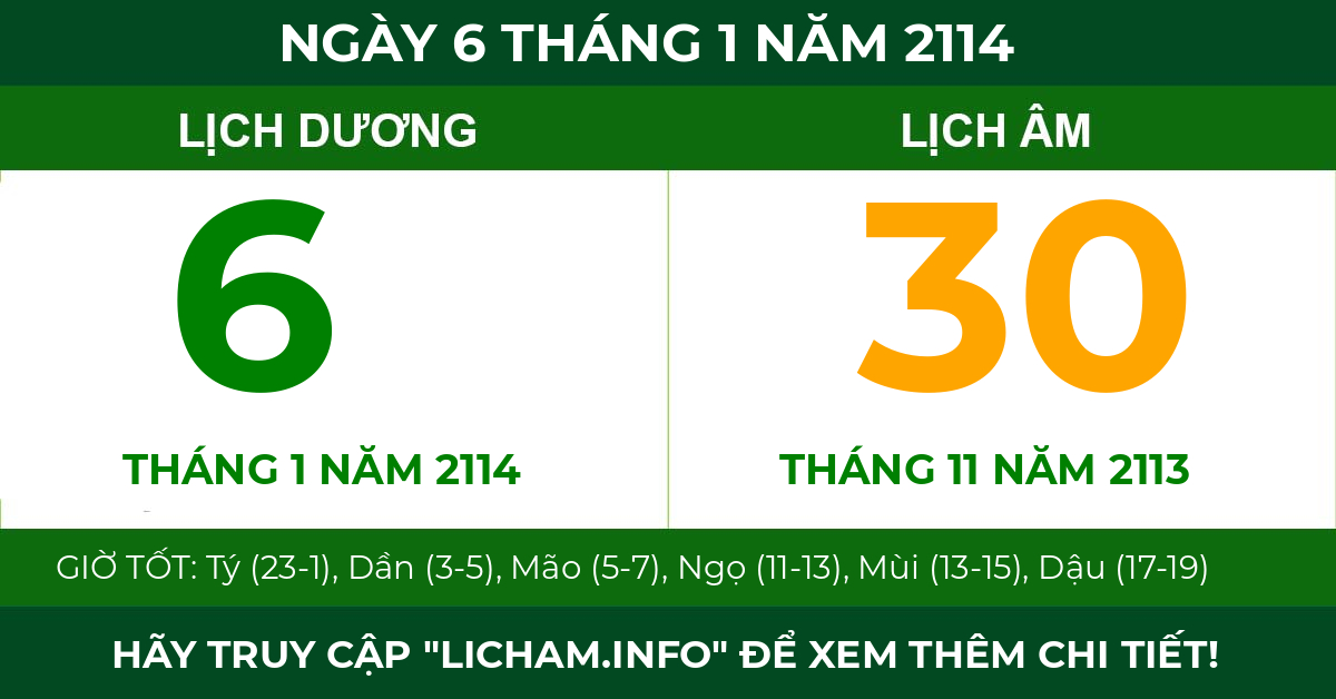 lịch âm ngày 6 tháng 1 năm 2114