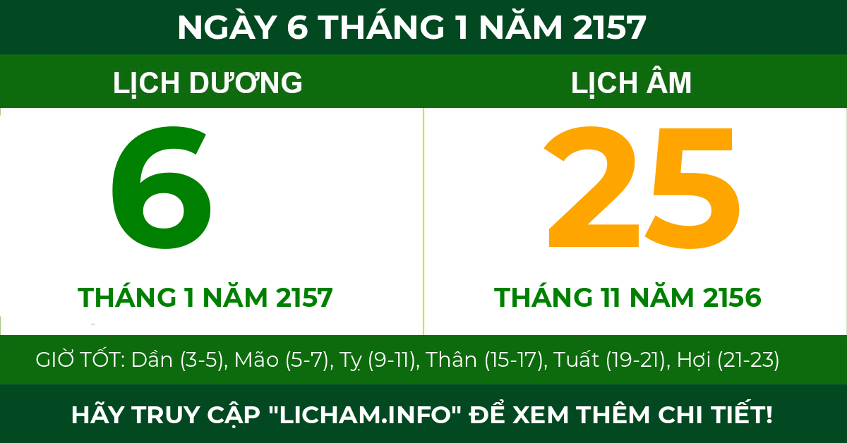 lịch âm ngày 6 tháng 1 năm 2157