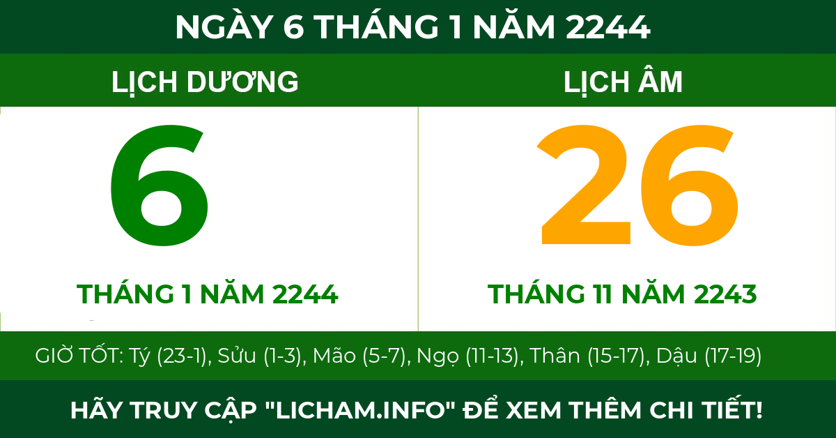 lịch âm ngày 6 tháng 1 năm 2244