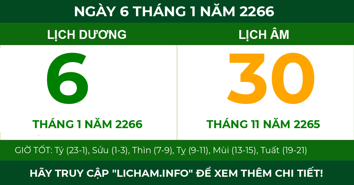 lịch âm ngày 6 tháng 1 năm 2266