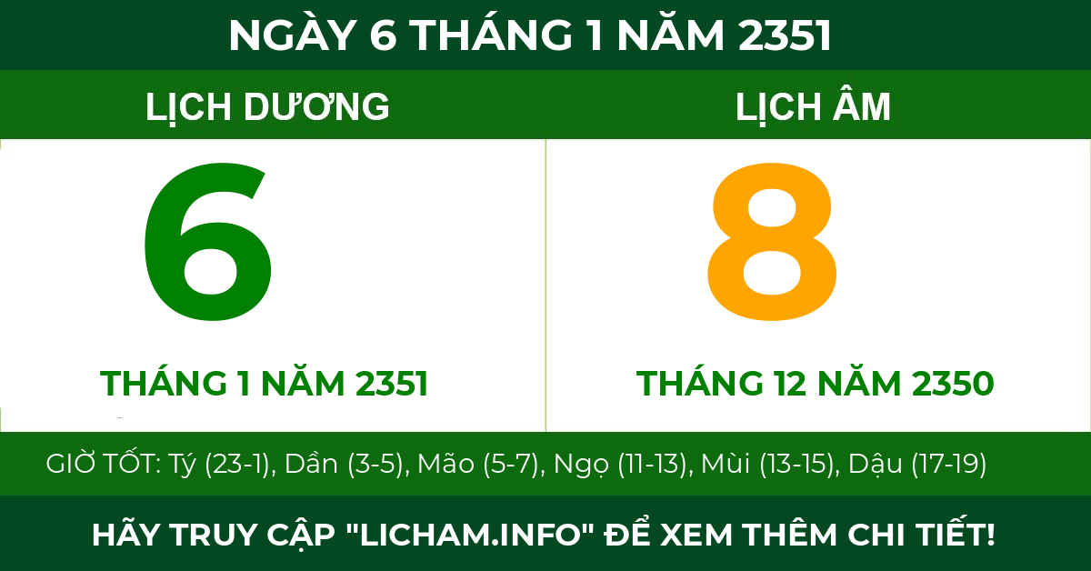 lịch âm ngày 6 tháng 1 năm 2351
