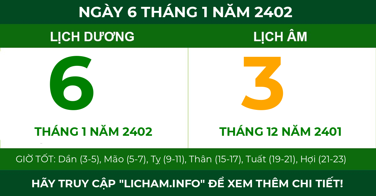 lịch âm ngày 6 tháng 1 năm 2402