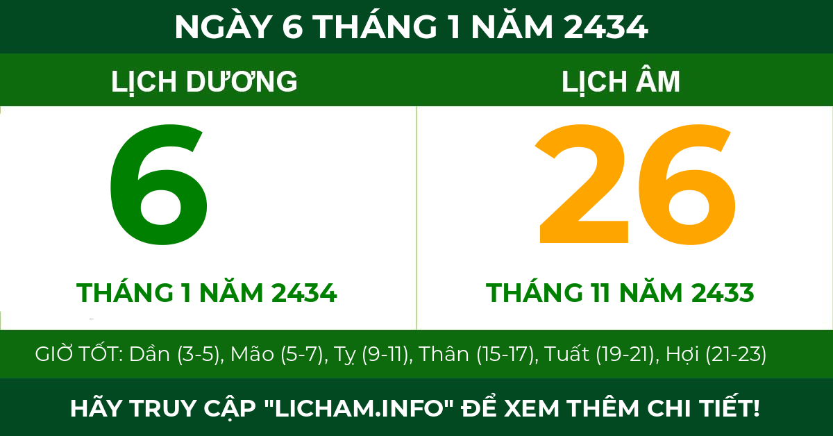lịch âm ngày 6 tháng 1 năm 2434