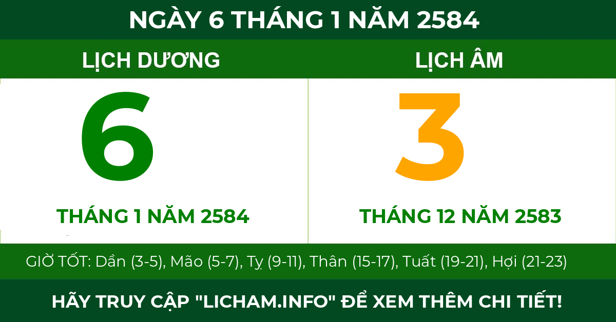lịch âm ngày 6 tháng 1 năm 2584