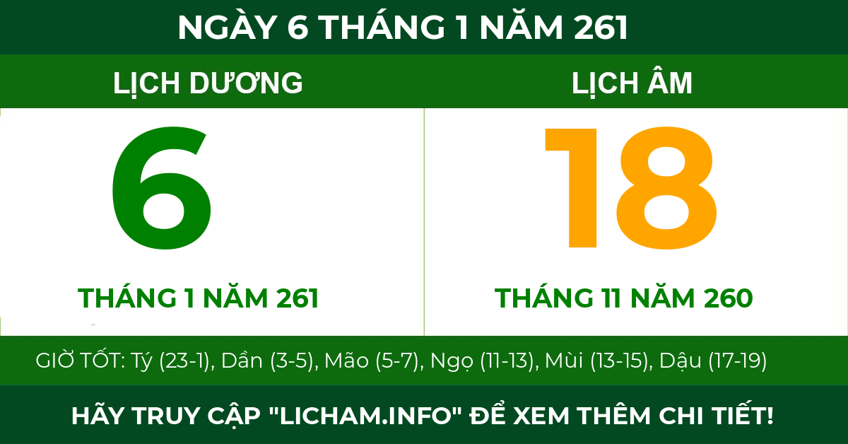 lịch âm ngày 6 tháng 1 năm 261