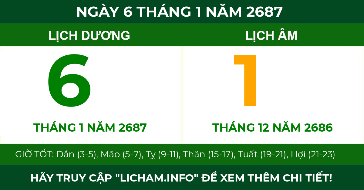 lịch âm ngày 6 tháng 1 năm 2687