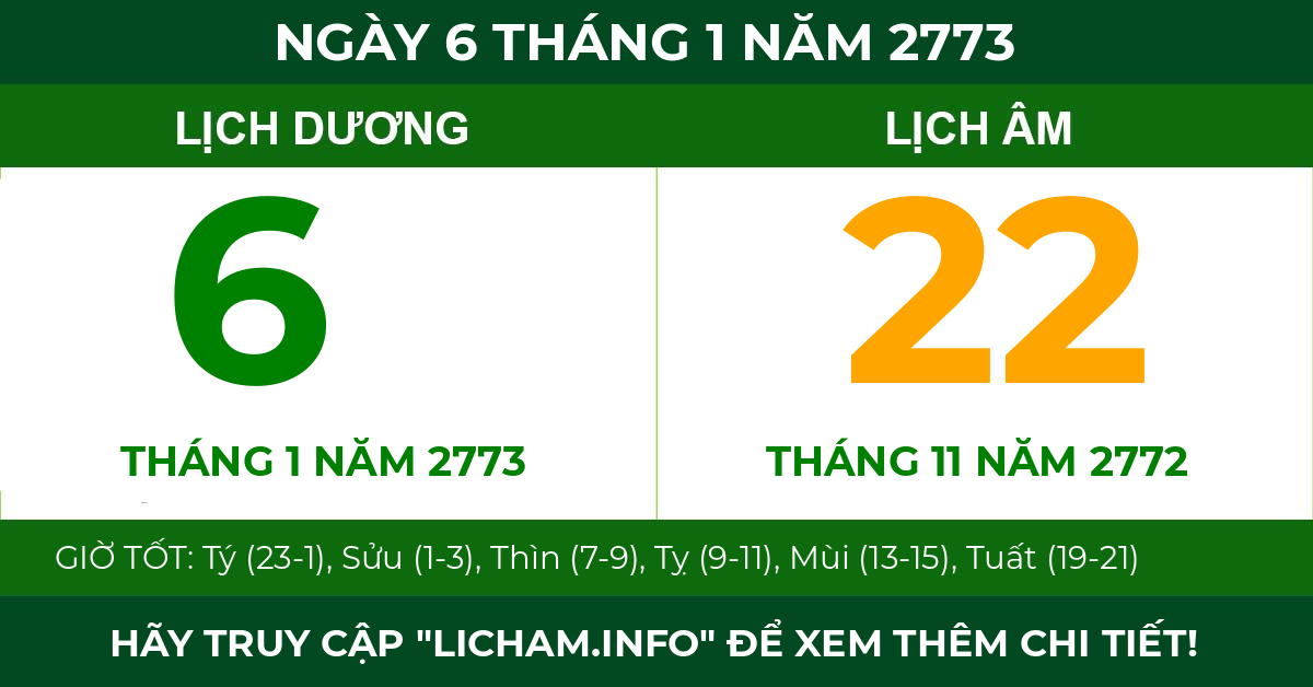 lịch âm ngày 6 tháng 1 năm 2773