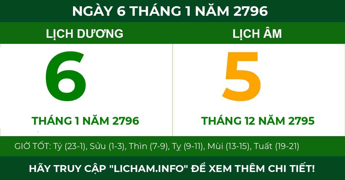 lịch âm ngày 6 tháng 1 năm 2796