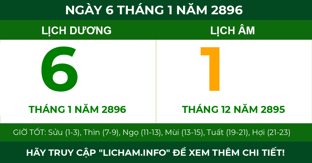 lịch âm ngày 6 tháng 1 năm 2896