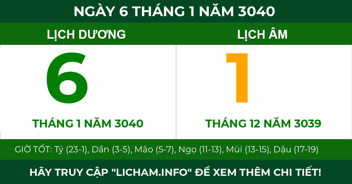 lịch âm ngày 6 tháng 1 năm 3040