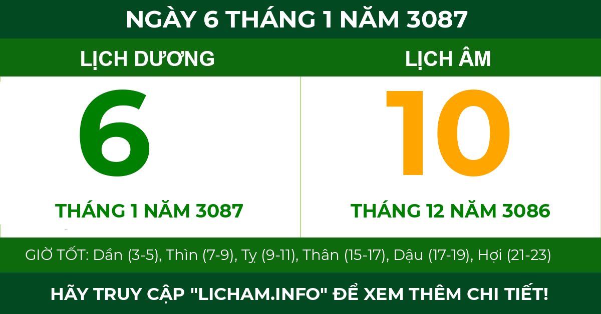 lịch âm ngày 6 tháng 1 năm 3087
