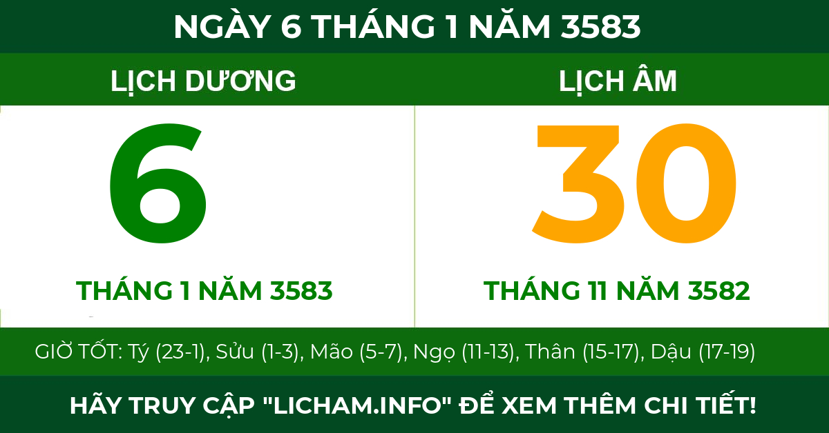 lịch âm ngày 6 tháng 1 năm 3583