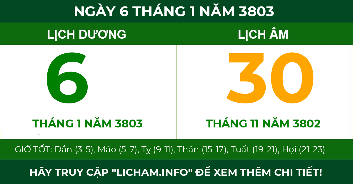 lịch âm ngày 6 tháng 1 năm 3803