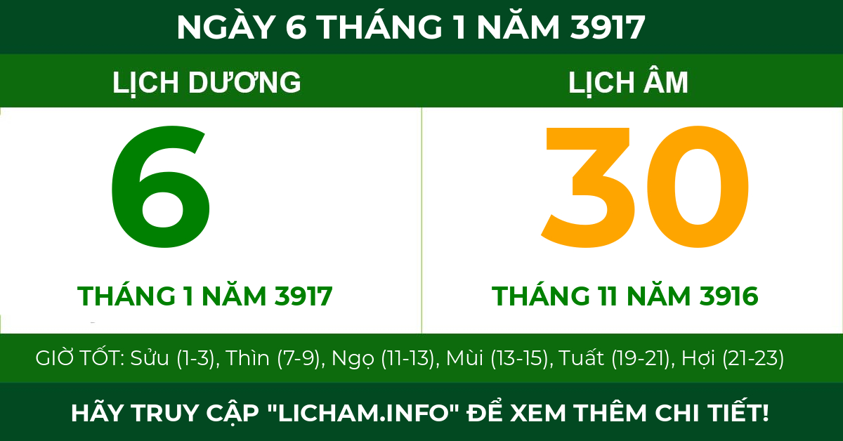 lịch âm ngày 6 tháng 1 năm 3917