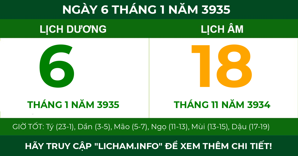 lịch âm ngày 6 tháng 1 năm 3935