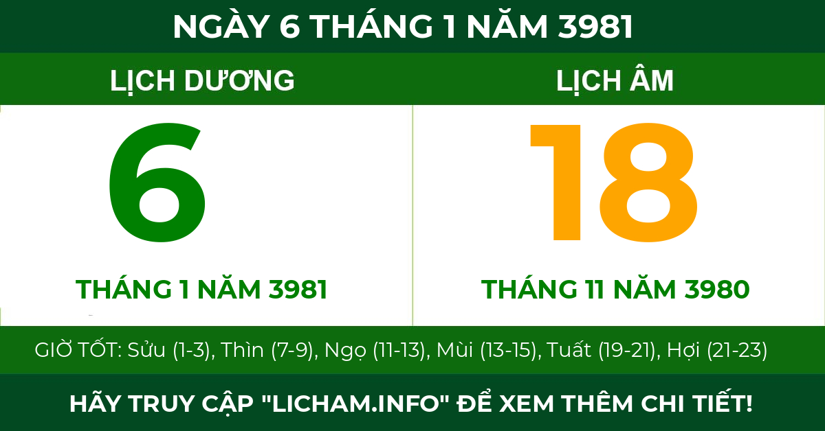 lịch âm ngày 6 tháng 1 năm 3981