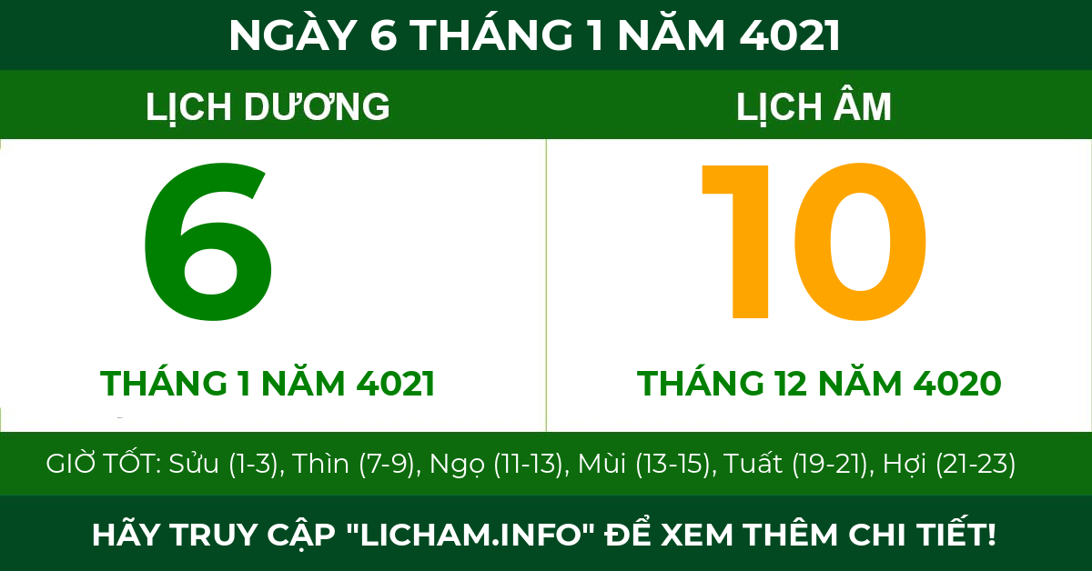 lịch âm ngày 6 tháng 1 năm 4021
