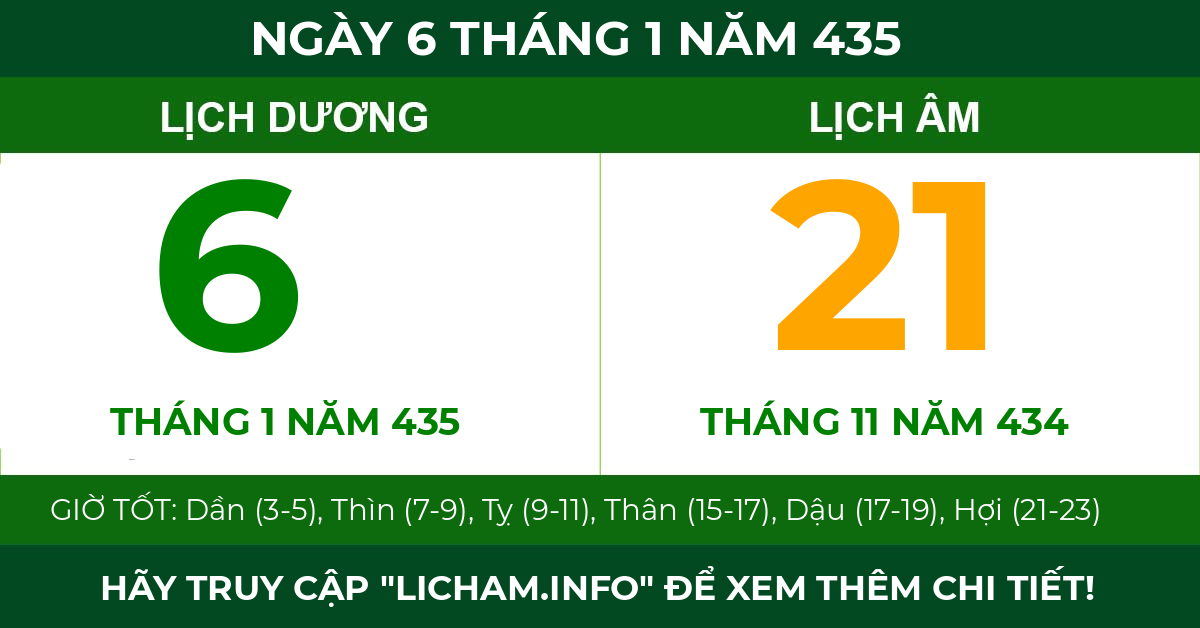 lịch âm ngày 6 tháng 1 năm 435