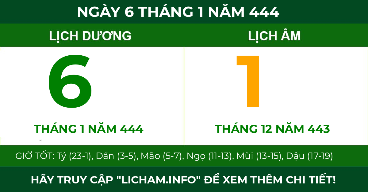 lịch âm ngày 6 tháng 1 năm 444