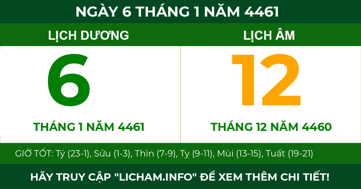 lịch âm ngày 6 tháng 1 năm 4461