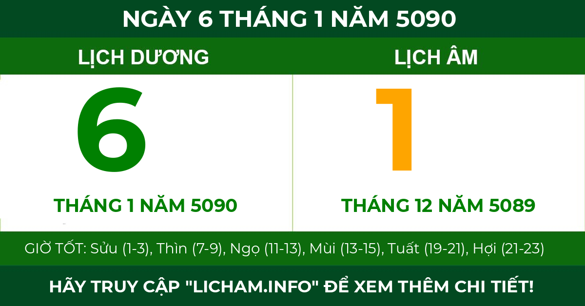 lịch âm ngày 6 tháng 1 năm 5090