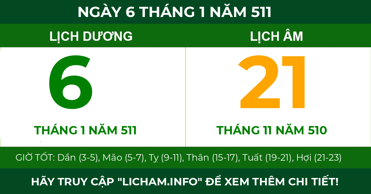 lịch âm ngày 6 tháng 1 năm 511