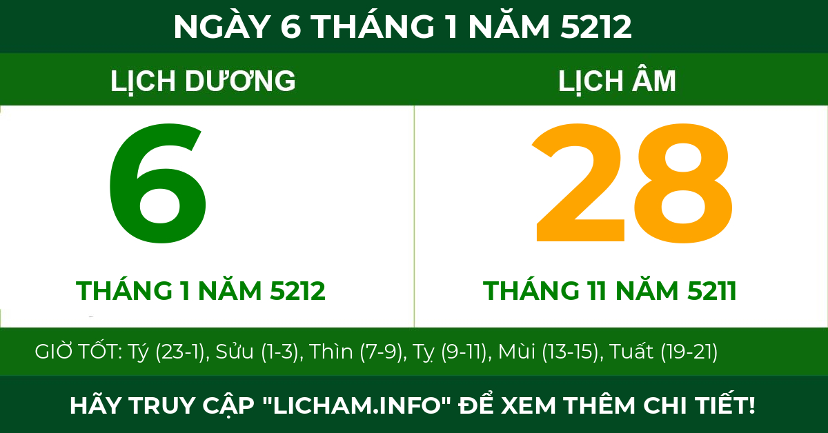 lịch âm ngày 6 tháng 1 năm 5212