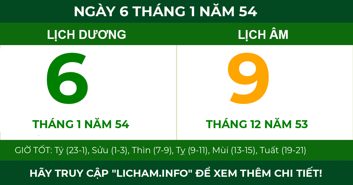 lịch âm ngày 6 tháng 1 năm 54