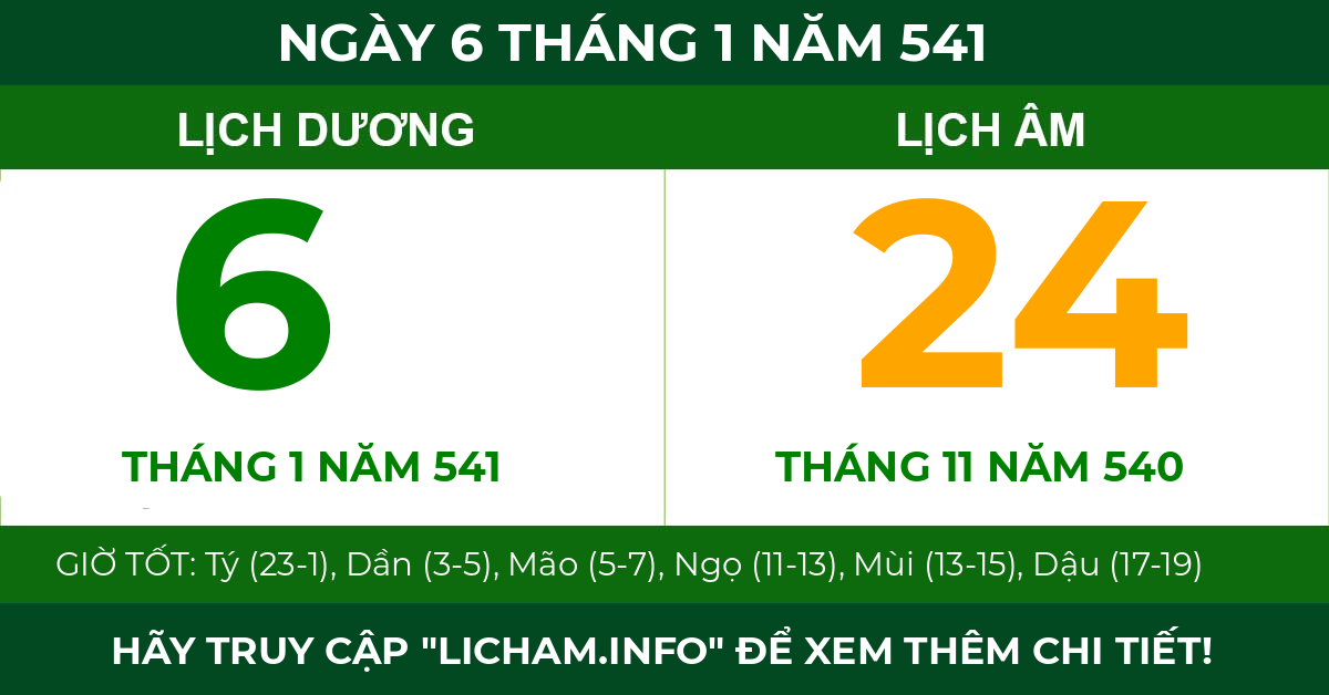 lịch âm ngày 6 tháng 1 năm 541