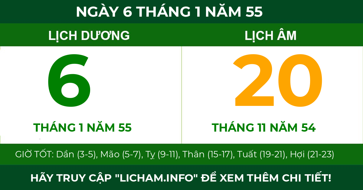 lịch âm ngày 6 tháng 1 năm 55