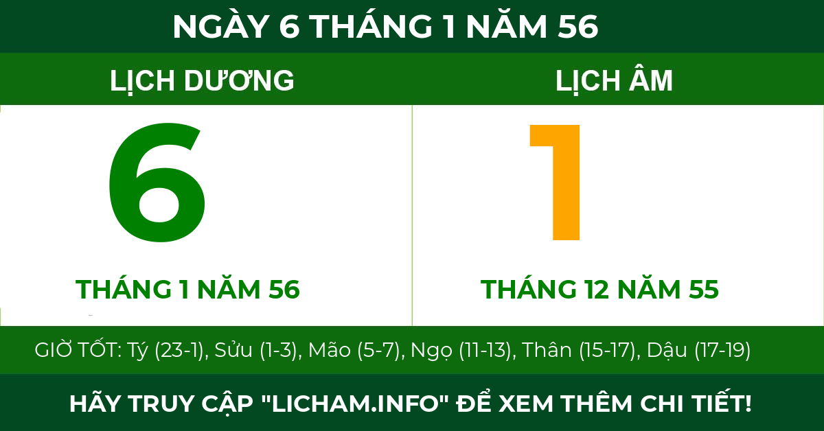 lịch âm ngày 6 tháng 1 năm 56
